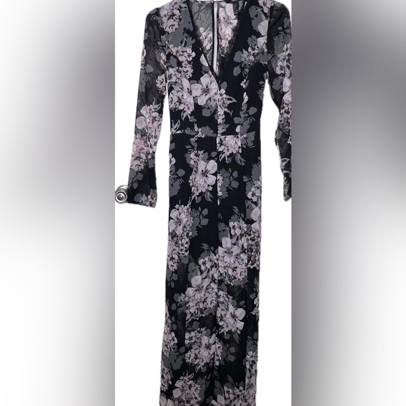 New Forever 21 Long Robe Dress Floral Black & Pink Rose Print, Open Back, Sz S - Picture 2 of 11